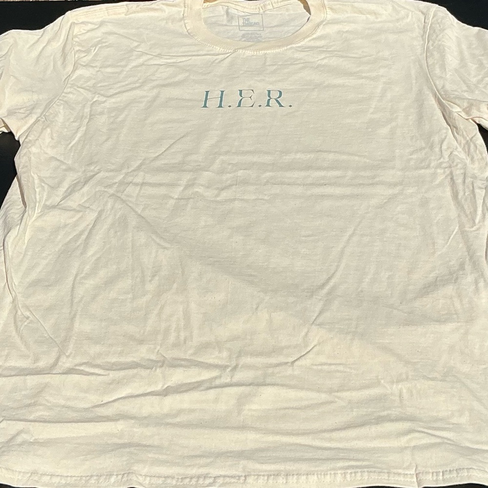 H.E.R. Cream T-Shirt with Gray Print